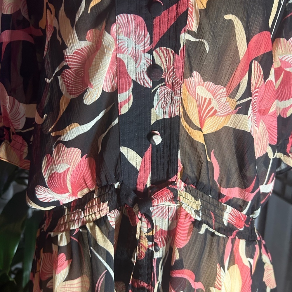 Worthington sz12 women’s sheer floral blouse ruffle sleeves fit flare waistline - Picture 9 of 9